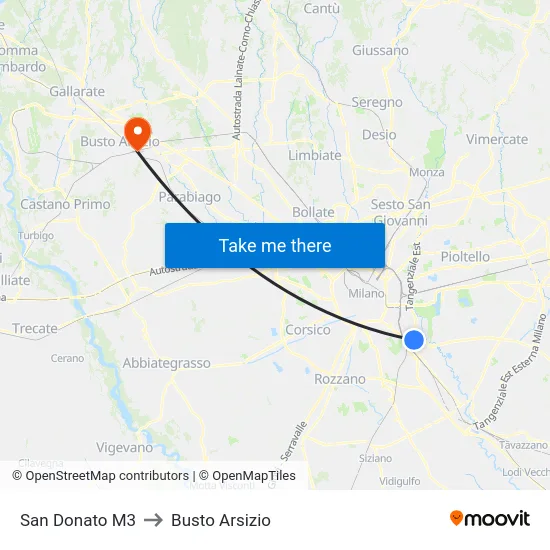 San Donato M3 to Busto Arsizio map