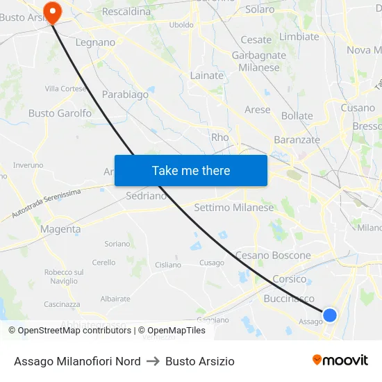 Assago Milanofiori Nord to Busto Arsizio map