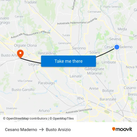 Cesano Maderno to Busto Arsizio map