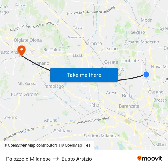 Palazzolo Milanese to Busto Arsizio map