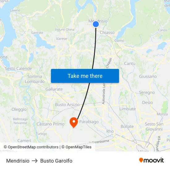 Mendrisio to Busto Garolfo map