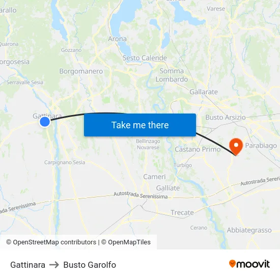 Gattinara to Busto Garolfo map