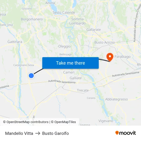 Mandello Vitta to Busto Garolfo map