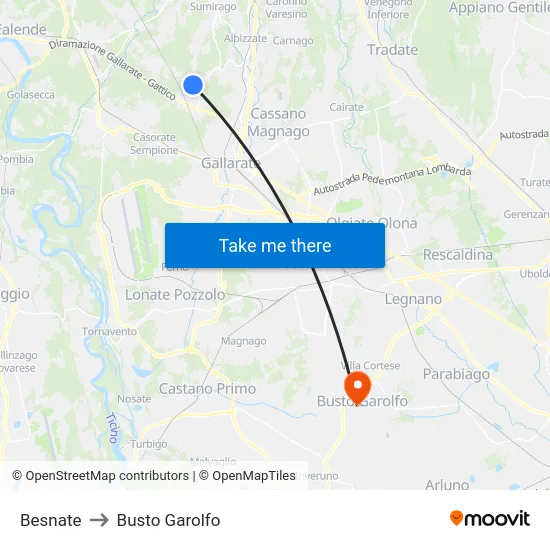 Besnate to Busto Garolfo map