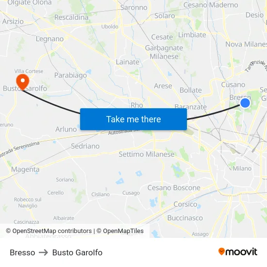 Bresso to Busto Garolfo map