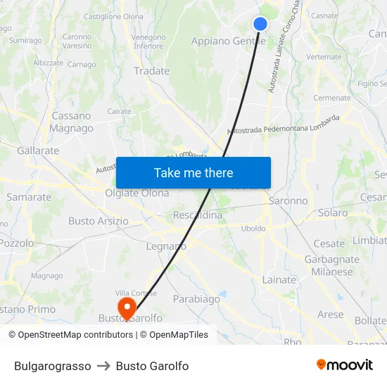 Bulgarograsso to Busto Garolfo map
