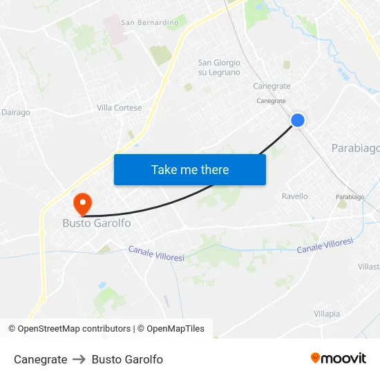 Canegrate to Busto Garolfo map