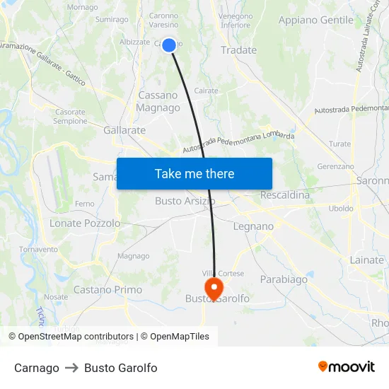 Carnago to Busto Garolfo map