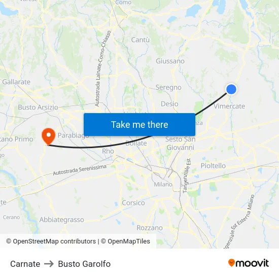 Carnate to Busto Garolfo map