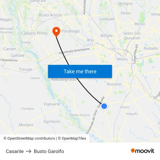 Casarile to Busto Garolfo map