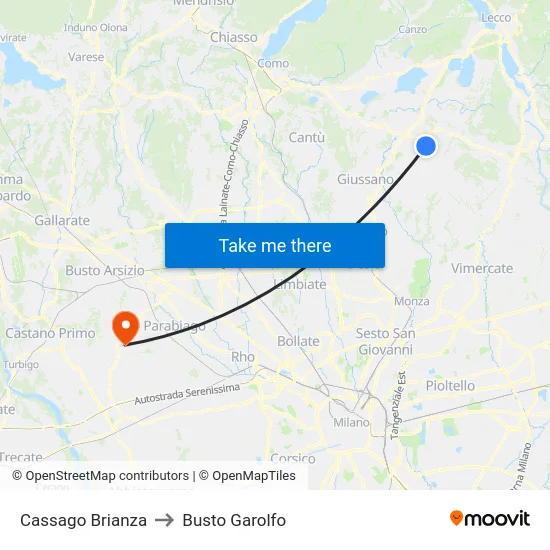 Cassago Brianza to Busto Garolfo map