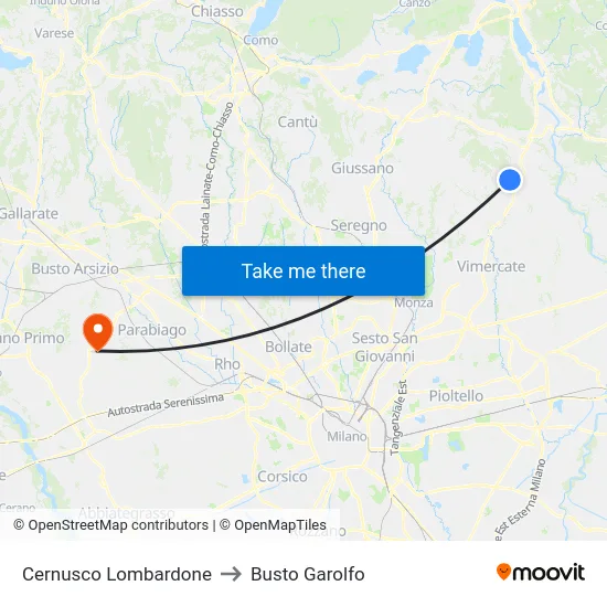 Cernusco Lombardone to Busto Garolfo map