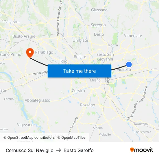 Cernusco Sul Naviglio to Busto Garolfo map
