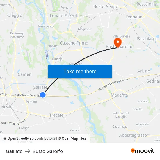 Galliate to Busto Garolfo map