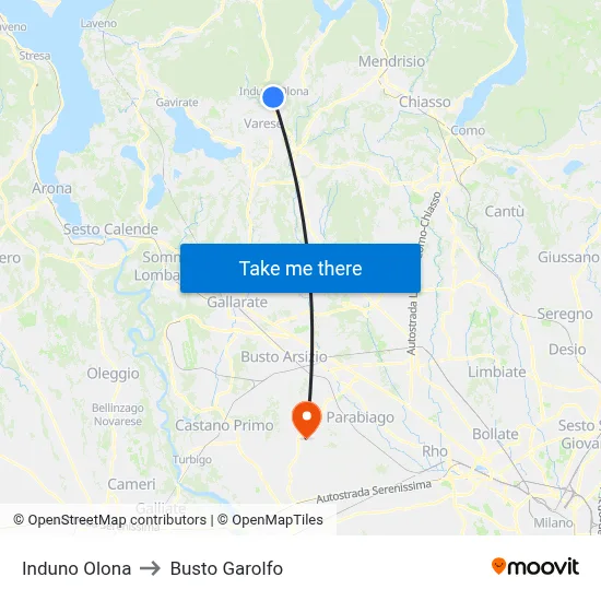 Induno Olona to Busto Garolfo map