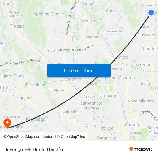 Inverigo to Busto Garolfo map