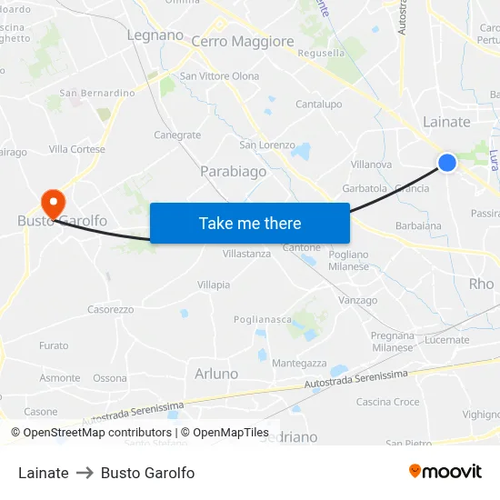 Lainate to Busto Garolfo map