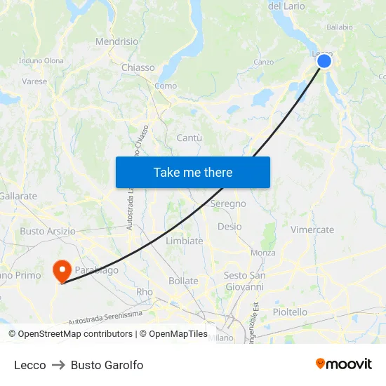 Lecco to Busto Garolfo map