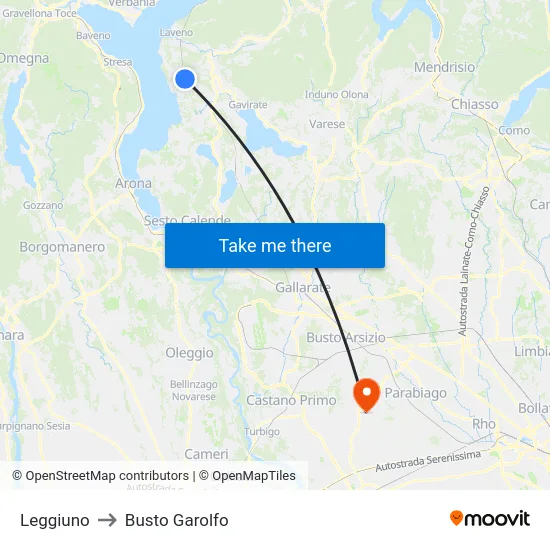 Leggiuno to Busto Garolfo map