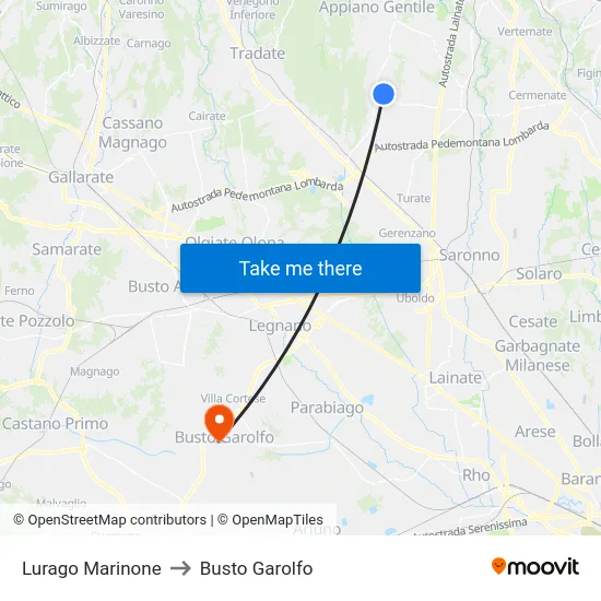 Lurago Marinone to Busto Garolfo map