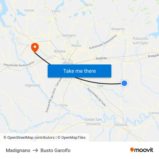 Madignano to Busto Garolfo map