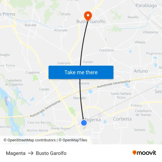 Magenta to Busto Garolfo map