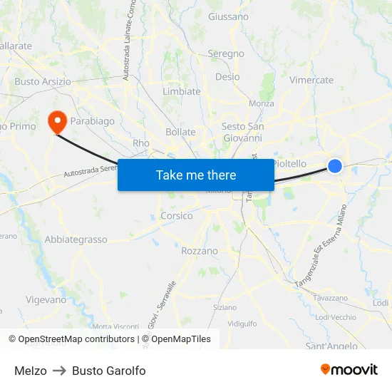 Melzo to Busto Garolfo map