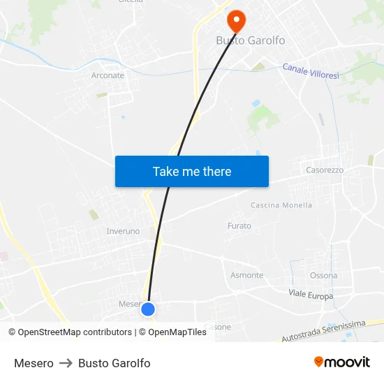 Mesero to Busto Garolfo map