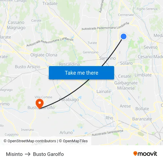 Misinto to Busto Garolfo map