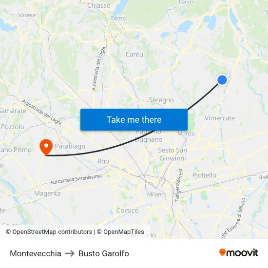 Montevecchia to Busto Garolfo map