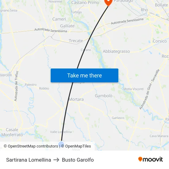 Sartirana Lomellina to Busto Garolfo map
