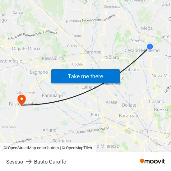 Seveso to Busto Garolfo map