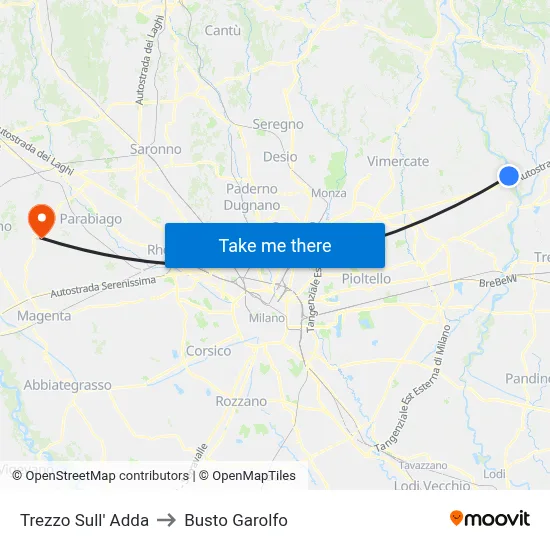 Trezzo Sull' Adda to Busto Garolfo map
