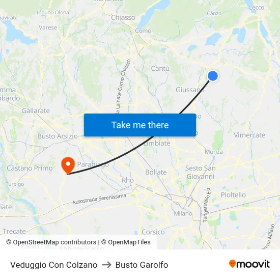 Veduggio con Colzano to Busto Garolfo map