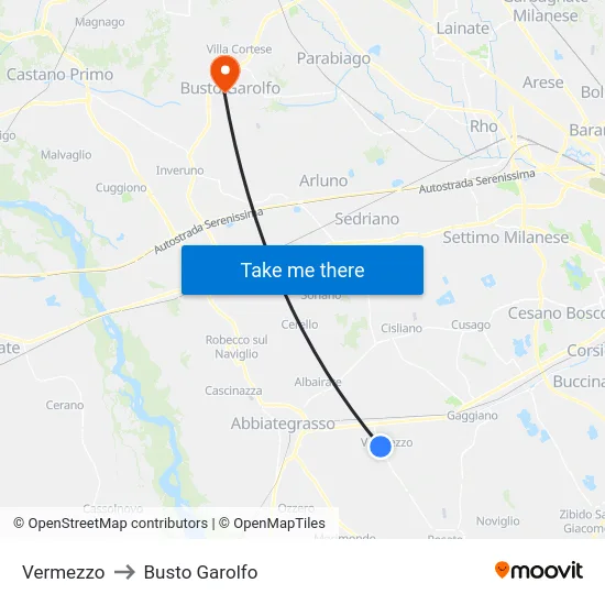 Vermezzo to Busto Garolfo map