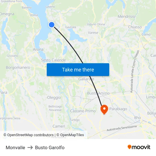 Monvalle to Busto Garolfo map