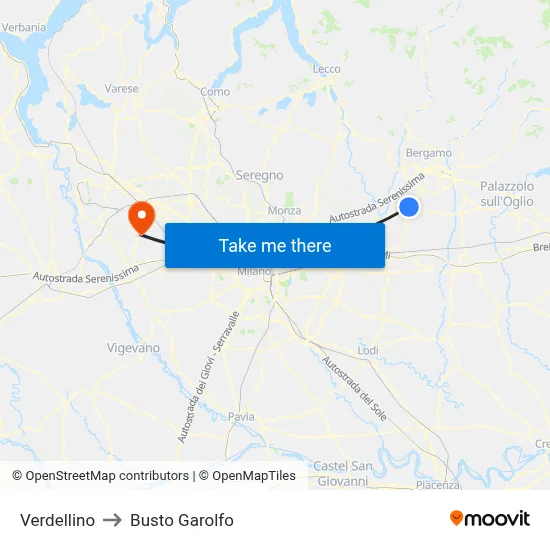 Verdellino to Busto Garolfo map