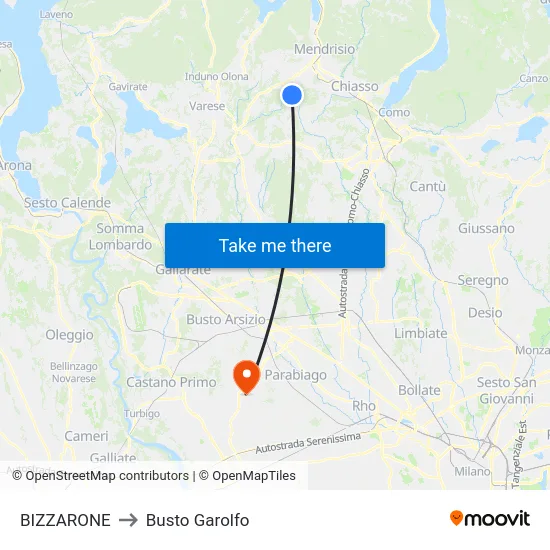 Bizzarone to Busto Garolfo map