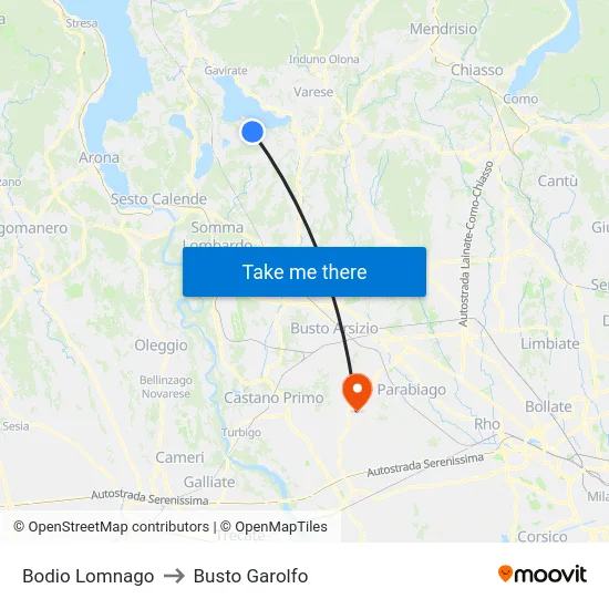Bodio Lomnago to Busto Garolfo map