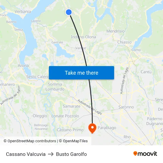 Cassano Valcuvia to Busto Garolfo map