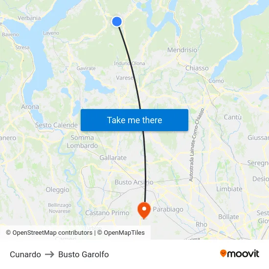 Cunardo to Busto Garolfo map