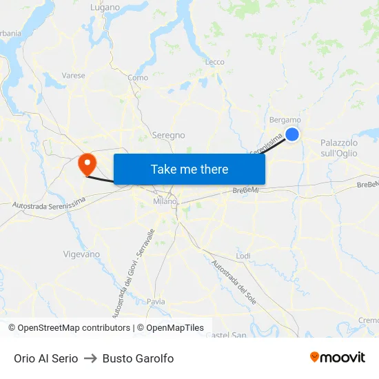 Orio Al Serio to Busto Garolfo map
