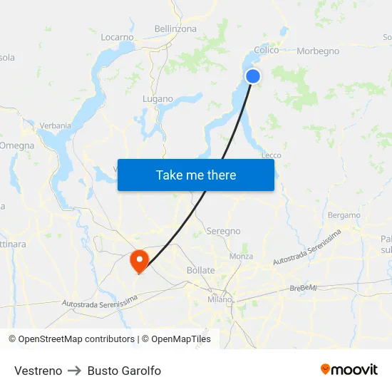 Vestreno to Busto Garolfo map