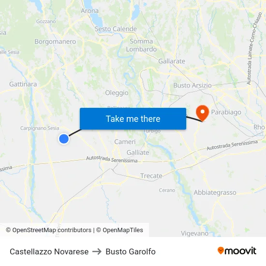 Castellazzo Novarese to Busto Garolfo map