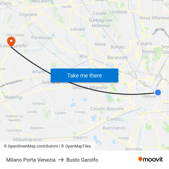 Milan Porta Venezia to Busto Garolfo map