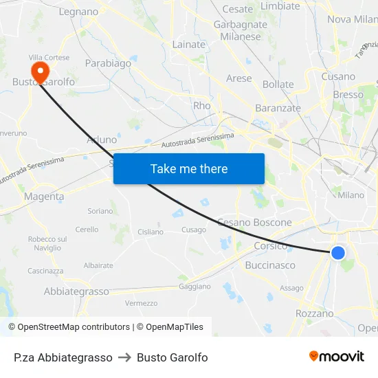 P.za Abbiategrasso to Busto Garolfo map