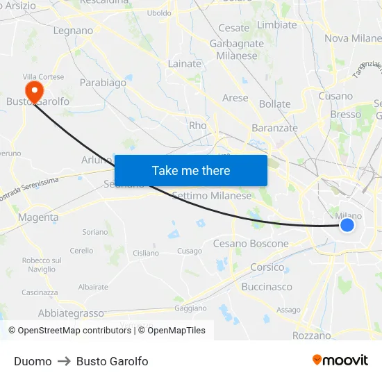 Duomo to Busto Garolfo map