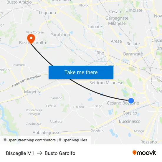 Bisceglie M1 to Busto Garolfo map