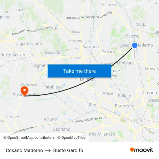Cesano Maderno to Busto Garolfo map