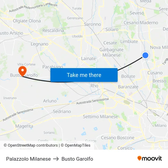 Palazzolo Milanese to Busto Garolfo map